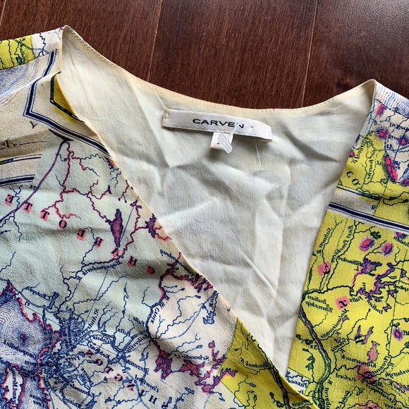 RARE Carven Map Wanderer Travel Print Silk Top - Picture 2 of 8